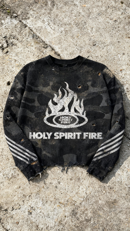 "Holy Spirit" Black Waffle Knitted Thermal Shirt
