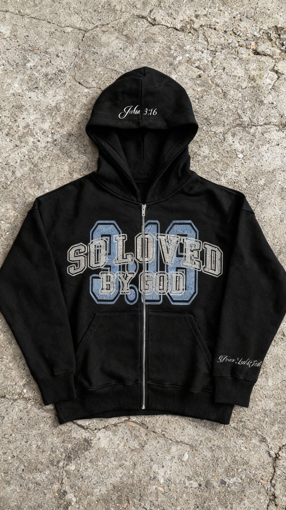 "John 3:16" Black Zip Up Hoodie