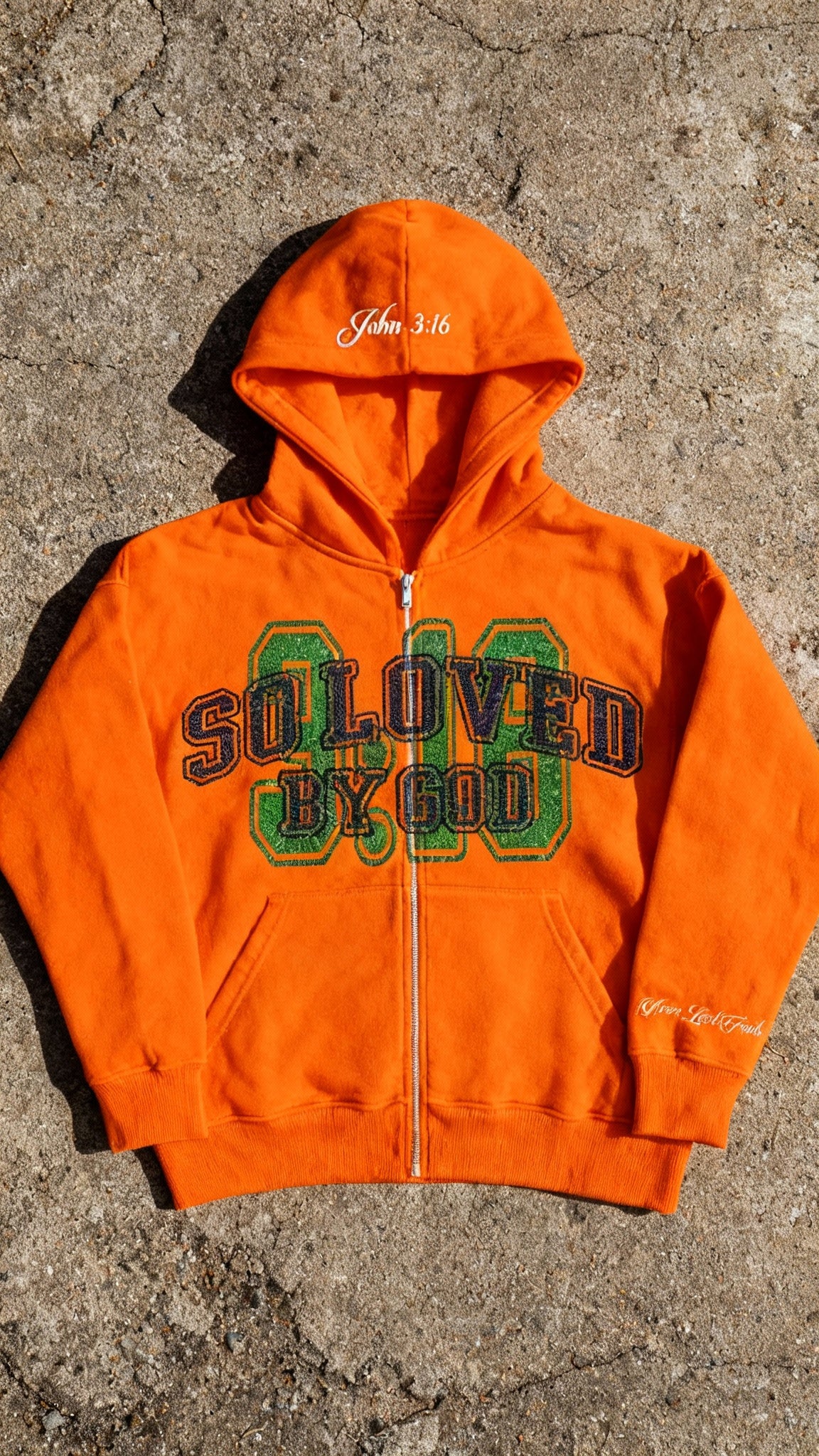 "John 3:16" Orange Zip Up Hoodie