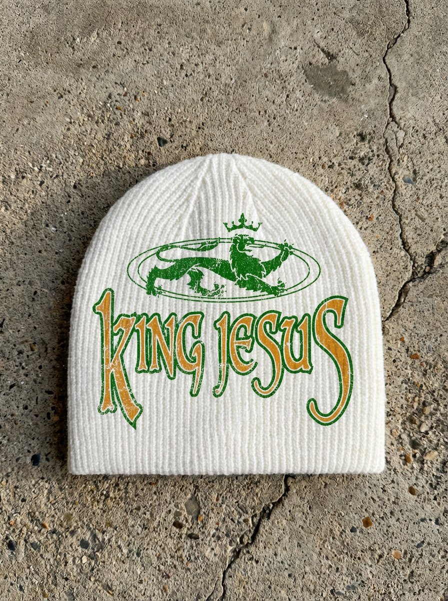 "King Jesus" White Beanie