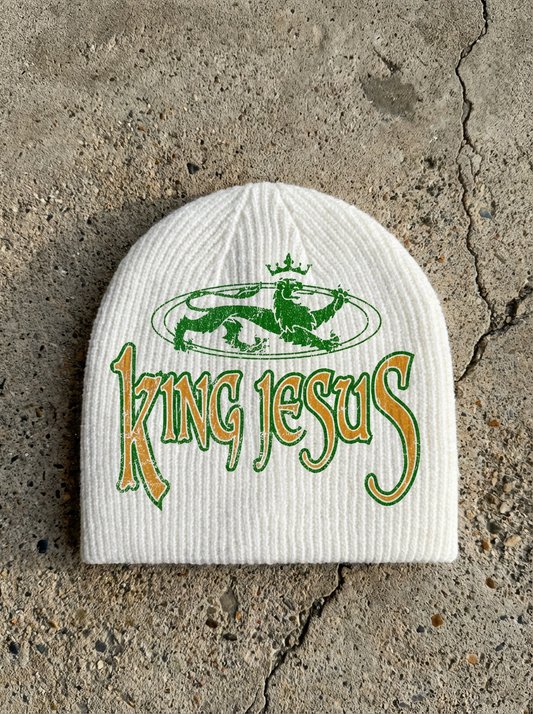 "King Jesus" White Beanie